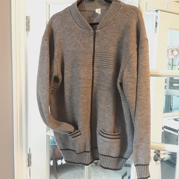 Vintage Men's Tan Brown Grandpa Wool Blend Zippered Sweater Cardigan | Large - Picture 1 of 15